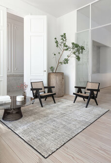 Zuiver wol vloerkleed Oat Ligne Pure kleur zwart wit