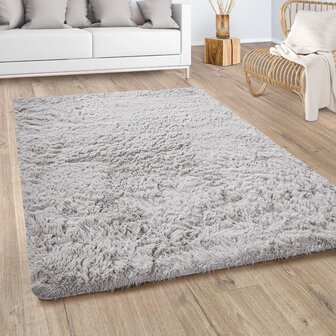 Hoogpolig vloerkleed of karpet LONDON 591 kleur zilver