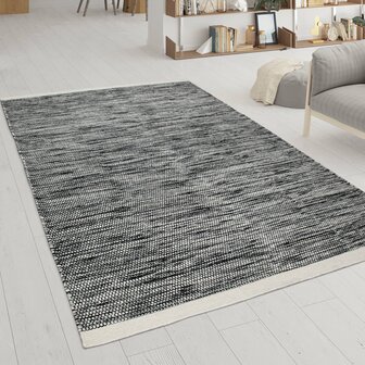 Wollen karpet of vloerkleed FRANSICO 300 kleur zwart wit