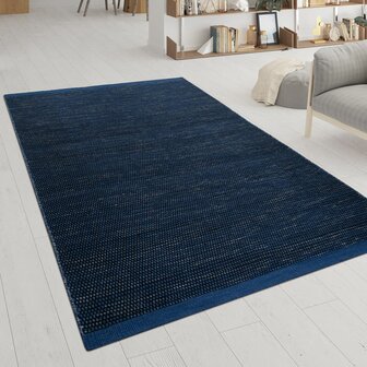 Wollen karpet of vloerkleed FRANSICO 300 kleur blauw