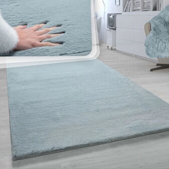 Hoogpolig effen soft vloerkleed SOFTY 780 kleur turquoise