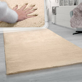 Hoogpolig effen soft vloerkleed SOFTY 780 kleur zand