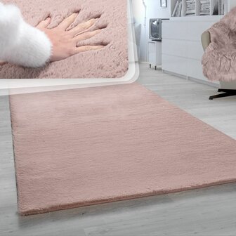 Hoogpolig effen soft vloerkleed SOFTY 780 kleur pink