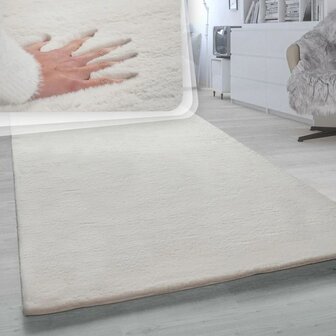 Hoogpolig effen soft vloerkleed SOFTY 780 kleur creme