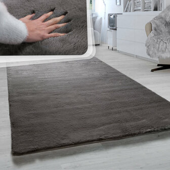 Hoogpolig effen soft vloerkleed SOFTY 780 kleur charcoal