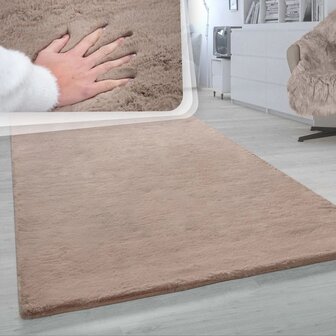 Hoogpolig effen soft vloerkleed SOFTY 780 kleur beige