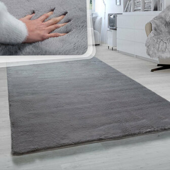 Hoogpolig effen soft vloerkleed SOFTY 780 kleur antraciet