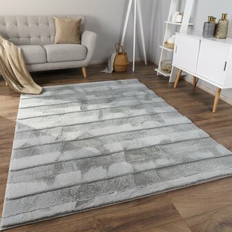 Hoogpolig soft vloerkleed ANDRES 744 kleur grijs