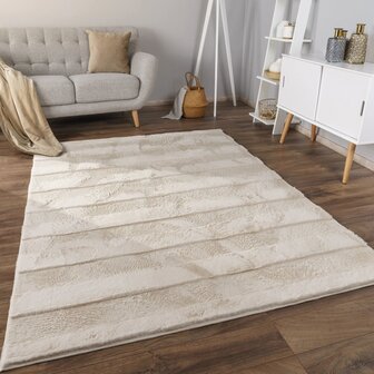 Hoogpolig soft vloerkleed ANDRES 744 kleur creme