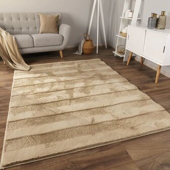 Hoogpolig soft vloerkleed ANDRES 744 kleur beige
