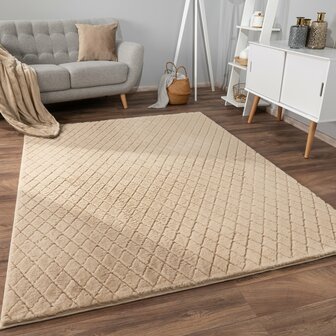 Hoogpolig soft vloerkleed ANDRES 742 kleur beige