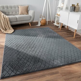 Hoogpolig soft vloerkleed ANDRES 742 kleur antraciet