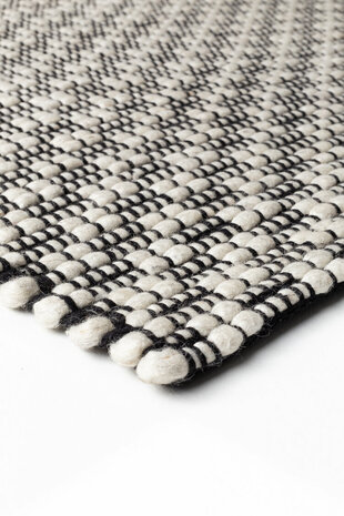 Wollen vloerkleed Rhythm Ligne Pure kleur zwart wit