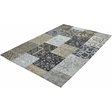 Katoenen Patchwork vloerkleed DALYAN kleur antraciet
