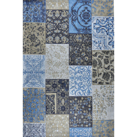 Katoenen Patchwork vloerkleed DALYAN kleur licht blauw