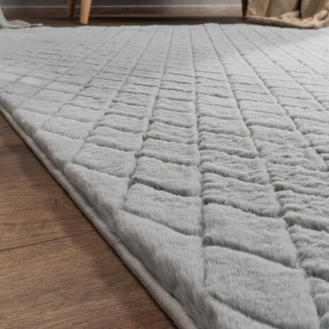 Hoogpolig soft vloerkleed ANDRES 742 kleur grijs
