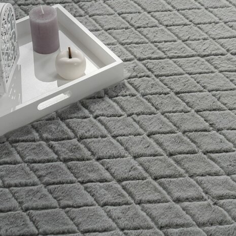 Hoogpolig soft vloerkleed ANDRES 742 kleur grijs