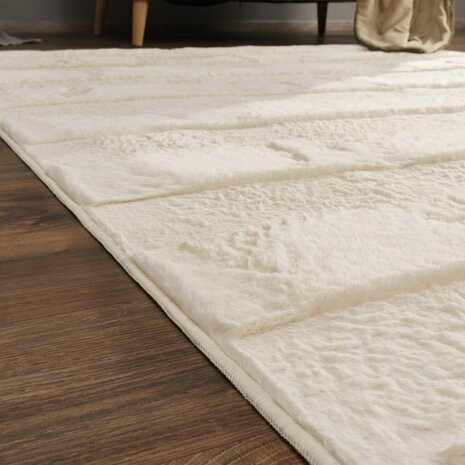 Hoogpolig soft vloerkleed ANDRES 744 kleur creme