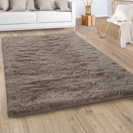 Hoogpolig vloerkleed of karpet LONDON 591 kleur taupe