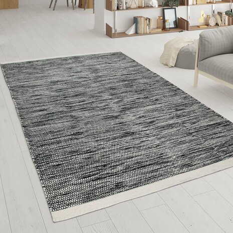 Wollen karpet of vloerkleed FRANSICO 300 kleur zwart wit