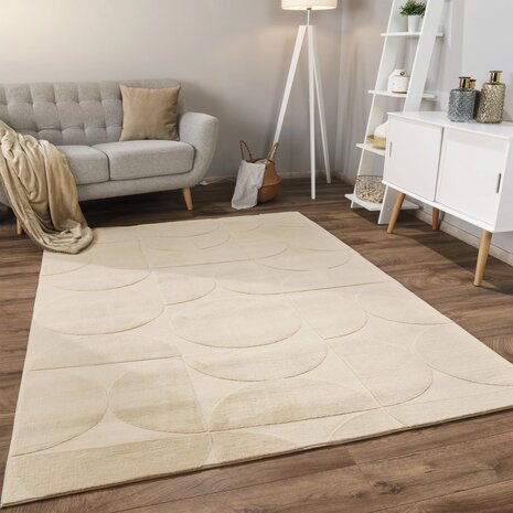 Effen beige karpet of vloerkleed SKY 526 