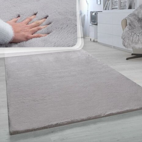 Hoogpolig effen soft vloerkleed SOFTY 780 kleur grijs
