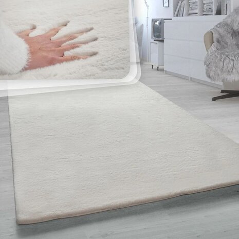 Hoogpolig effen soft vloerkleed SOFTY 780 kleur creme