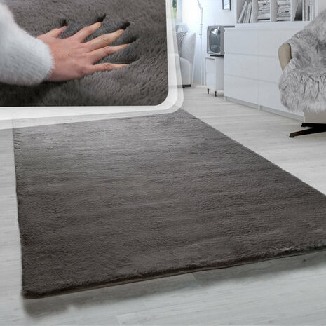 Hoogpolig effen soft vloerkleed SOFTY 780 kleur charcoal