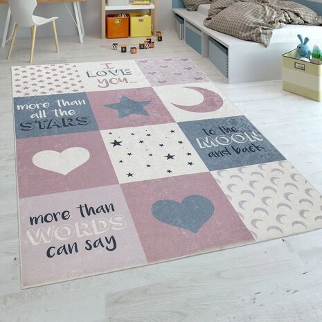 Kinder vloerkleed KIDS 101 kleur pink