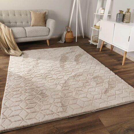 Hoogpolig soft vloerkleed ANDRES 745 kleur beige