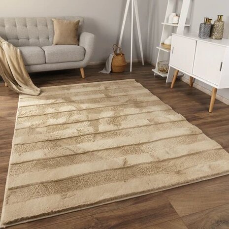 Hoogpolig soft vloerkleed ANDRES 744 kleur beige