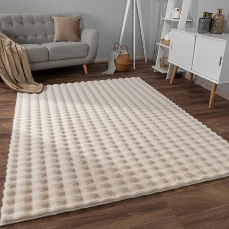 Hoogpolig soft vloerkleed ANDRES 741 kleur creme