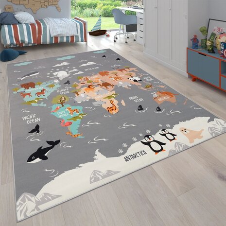 Kinder vloerkleed of karpet KIDDY 581 kleur grijs