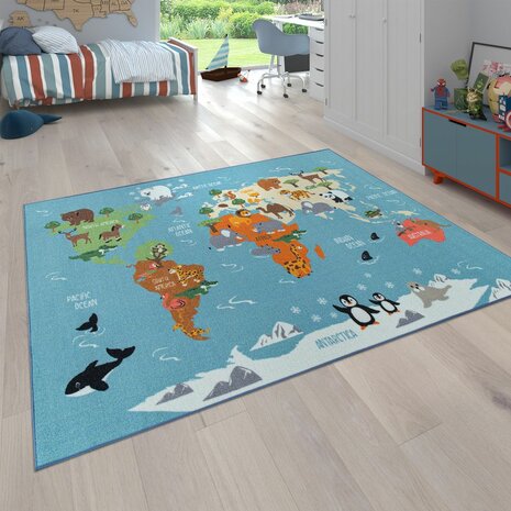 Kinder vloerkleed of karpet KIDDY 564 kleur turquoise