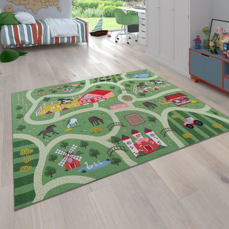 Kinder vloerkleed of karpet KIDDY 560 kleur groen