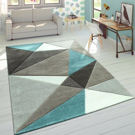 Modern 3D vloerkleed of karpet ARWIN kleur turquoise 237