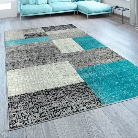 Modern vloerkleed of karpet ARIZONA  kleur turquoise 075